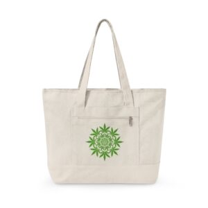 Canvas Tote Bag — Botanical Leaf Zippered Shopper