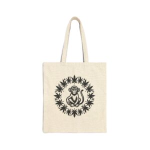 Monkey and Cannabis Leaf Cotton Canvas Tote Bag