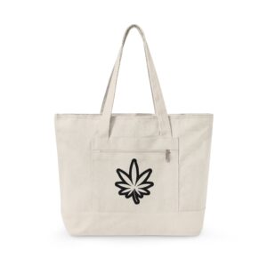Canvas Tote Bag — Botanical Leaf Zippered Shopper